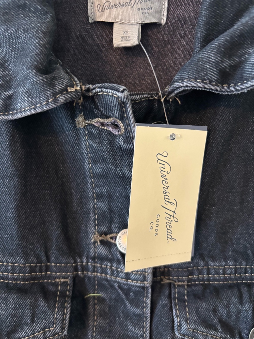 New Universal Thread Dark Indigo Denim Jacket with Contrast Stitching - Picture 3 of 5